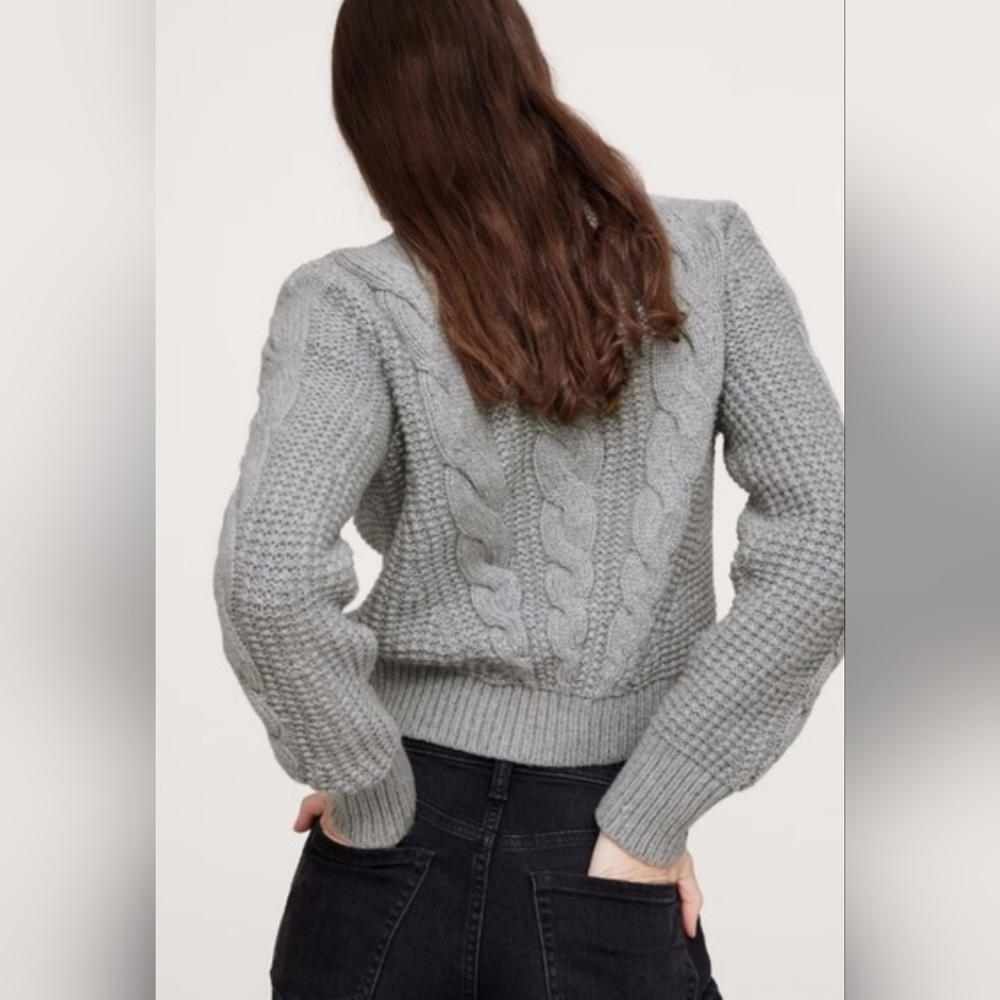 NWT Banana Republic Organic Cotton Blend Cable Knit Sweater Heather Gray-Medium